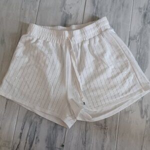 Vocal White Elastic Striped Bling Silver Stripes Stretch Drawstring Shorts M